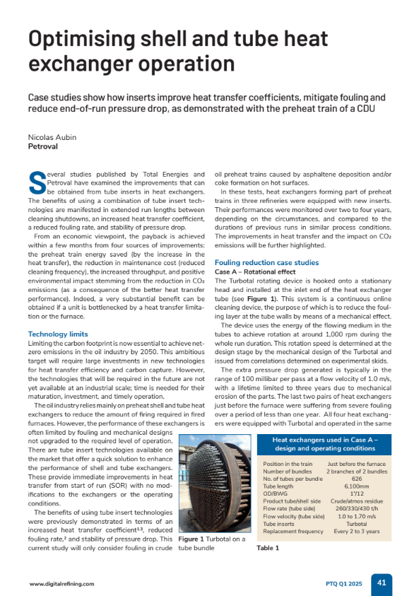 Optimising shell and tube heat exchanger operation preview